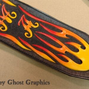 Picture of three color airbrushed leather flames.